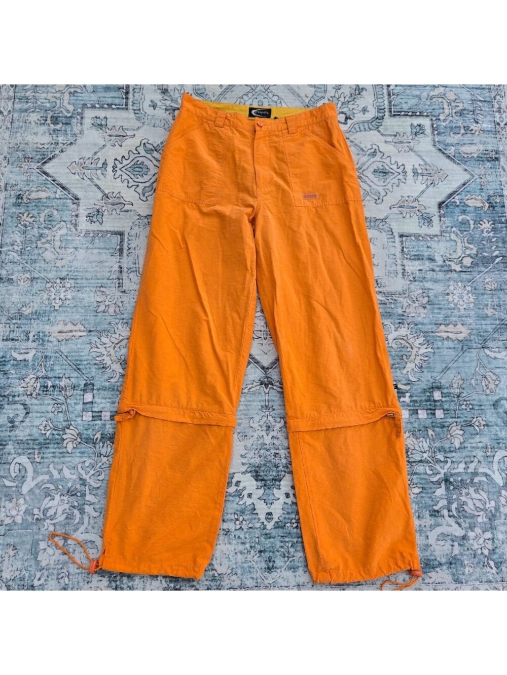 Vintage 90s Orange Baggy Cargo Zip Off Parachute Pants Size S Rave Skater Grunge